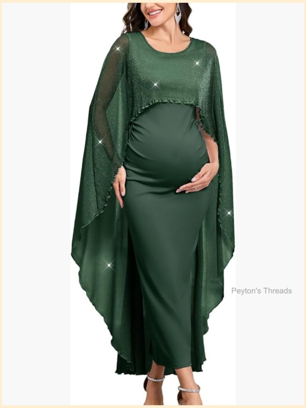 Maternity Formal Dress with Sparkly Mesh Cape Long Bodycon Maxi Gown